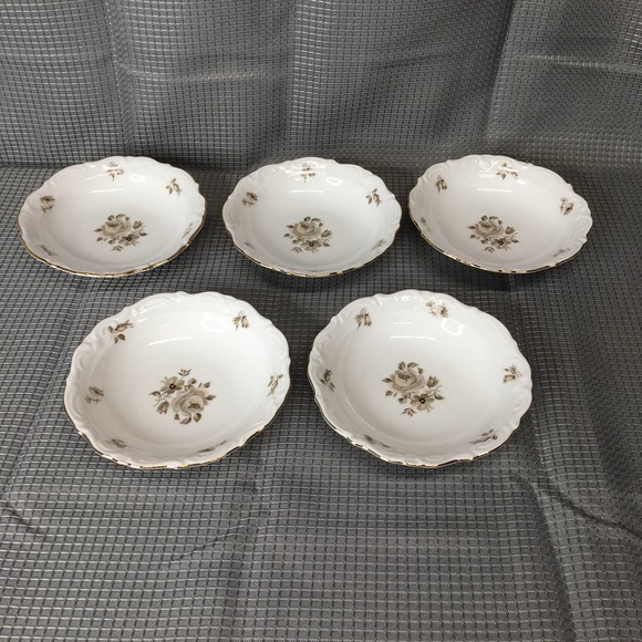 Set of 5 Vintage Winterling China Dawn Rose 5 1/2" Dessert/Sauce Bowls Gold Trim - Picture 7 of 16